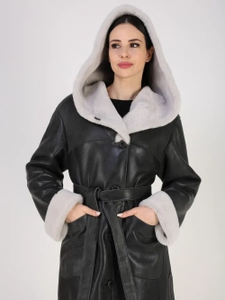 Дубленка зимняя натуральная с капюшоном длинная