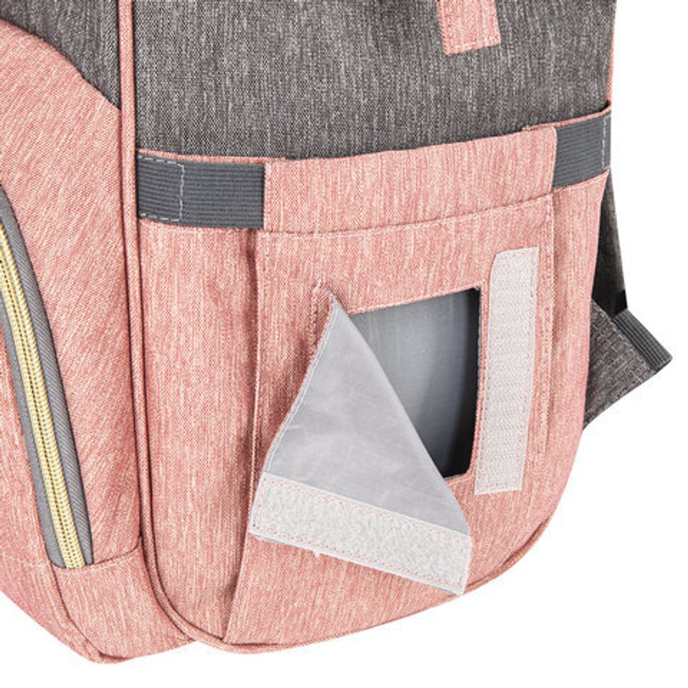 Рюкзак для мамы BRAUBERG MOMMY с ковриком, крепления на коляску, термокарманы, серый/розовый, 40x26x17 см, 270821