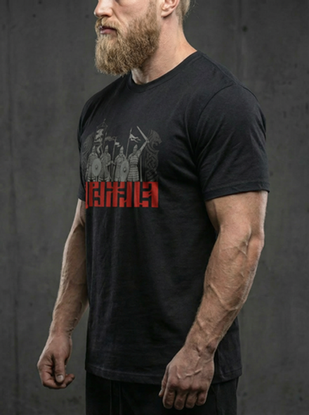 Футболка спортивная хлопковая мужская черная LEGENDA Дружина красная