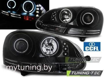 Передние фары VW Golf 5 angel eyes ccfl black