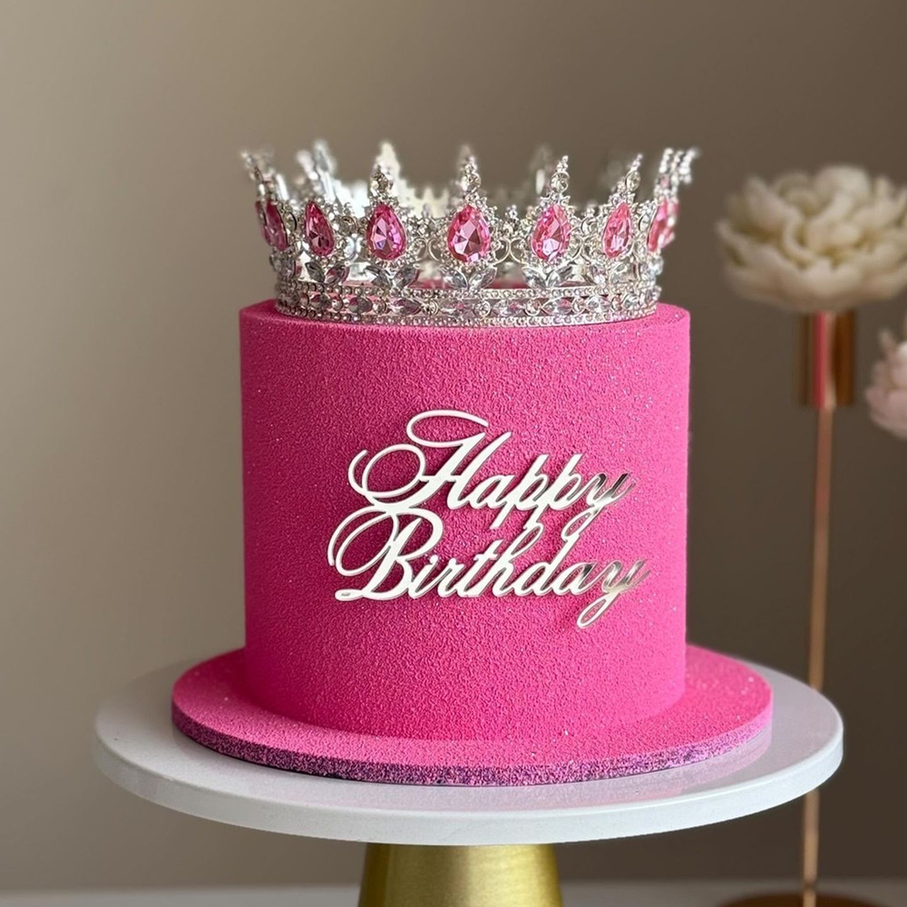 Декоративная корона на торт, серебро (Розовые камни)