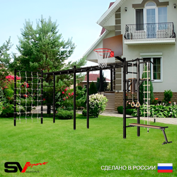 Уличная шведская стенка Sv Sport рукоход х 2 с комплектом турник прямой У51044К (Турник/Брусья/Скамья/Щит баскет/Канат/кольца/лестница/Сетка)