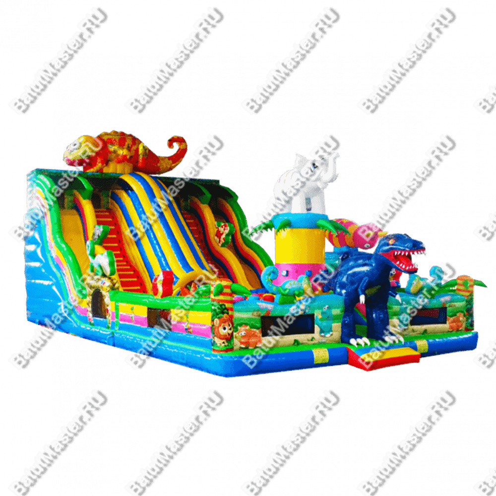 Коммерческий надувной батут "Хамелеон и динозавры" 12*6*6 м