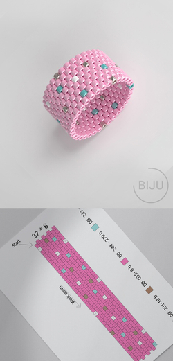 Схема кольца из бисера, узор PEYOTE, мозаичное плетение, четный счет, узор пейот из Miyuki Delica 11/0, файл PDF, RING_17