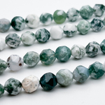 Моховый агат крупной огранки бусины (халцедон), размер около 7,5-8 мм, цена за 11 шт (1/4 нити)