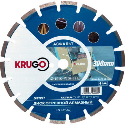 Диск алмазный для асфальта KRUGO 300x25,4x40x2,8x10/17mm, лазерная наплавка, LAB12HY