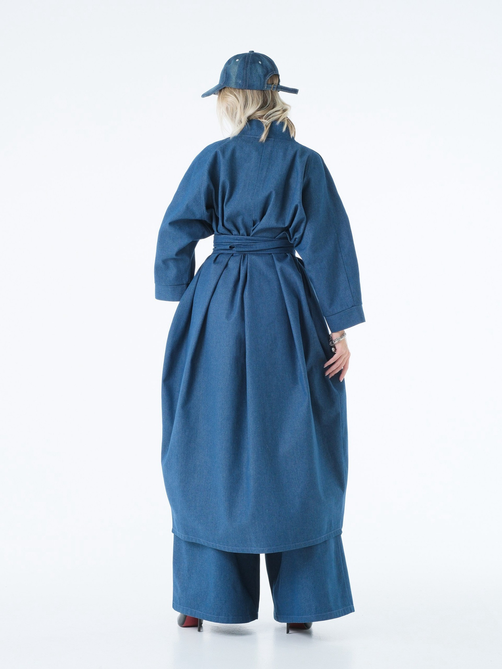 Кафтан /джинс / синий+ кушак