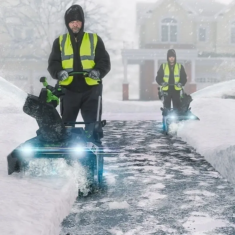 Greenworks GD82 82В аккумуляторный снегоуборщик (1 x 5 Ач, ЗУ) ковш 56 см, выброс 8 м 2602507UB