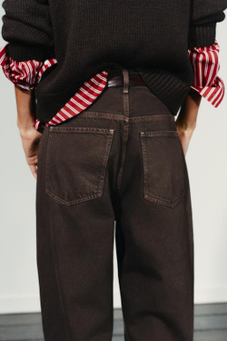 ZARA ПРЯМЫЕ ДЖИНСЫ TRF С ВЫСОКОЙ ПОСАДКОЙ, КОРИЧНЕВЫЙ