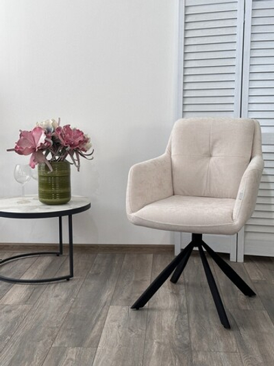 Стул ФЕДЕРИКО ДАНС 180 град. поворотный, NORDIC 11 Молочный / Черный каркас, M-City