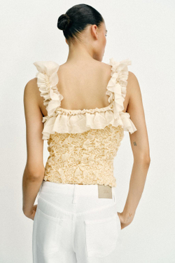 ZARA РОМАНТИЧЕСКИЙ ТРИКОТАЖНЫЙ ТОП КОМБИНИРОВАННОГО КРОЯ, ТЕЛЕСНО-РОЗОВЫЙ