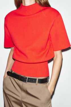 ZARA ТРИКОТАЖНЫЙ ТОП, КРАСНЫЙ