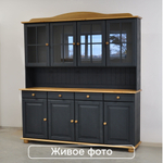 Dipriz Шкаф Лена 4 двери из сосны, с полками (верхняя часть буфета Лена), серый/антик