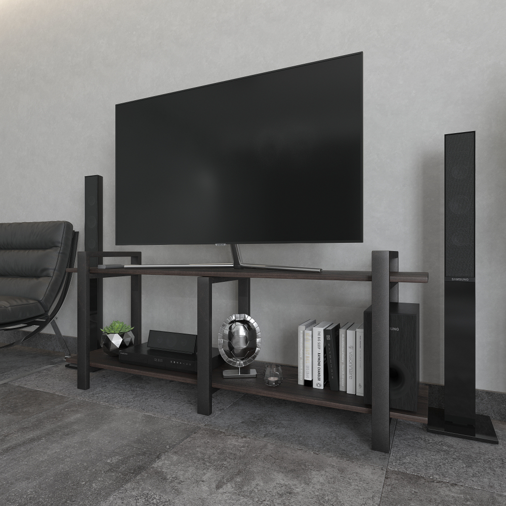 Тумба под телевизор напольная в стиле лофт из массива сосны и стали 150–200 см • Доставка по Москве, СПб и городам России