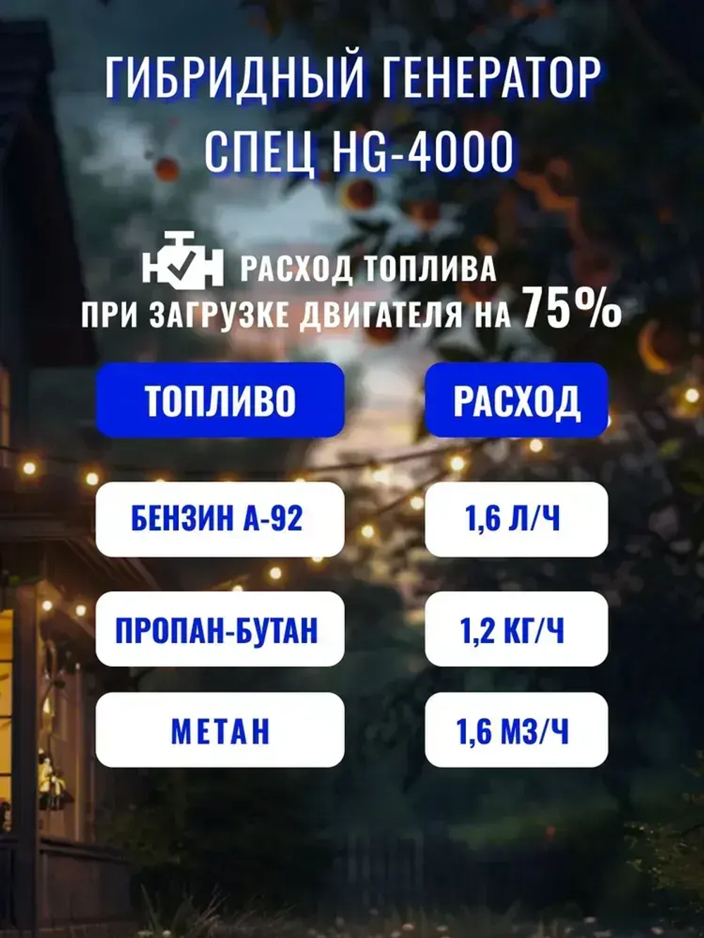 Генератор гибридный газ-бензин Спец HG-4000 ( ТРИ ВИДА ТОПЛИВА, 3000 Вт)