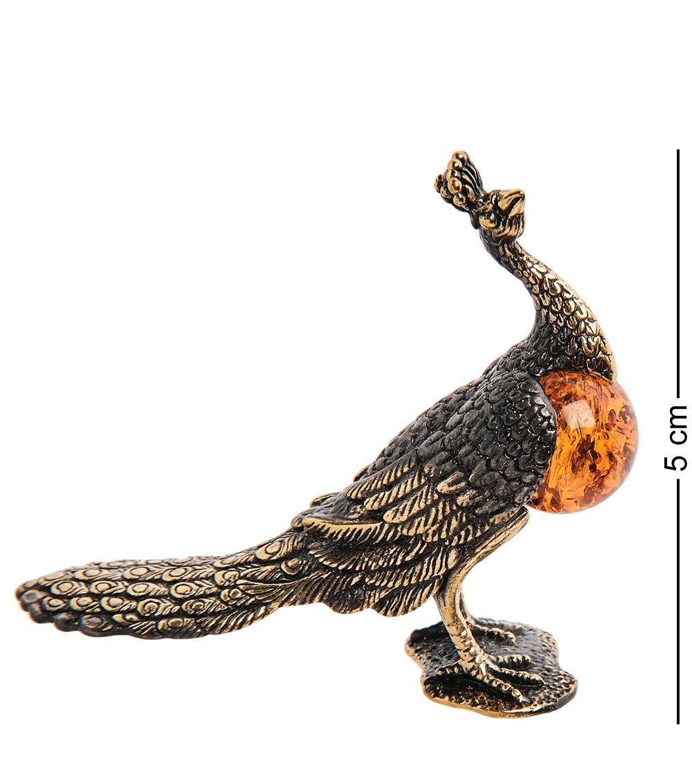 Народные промыслы AM- 250 Фигурка «Павлин» (латунь, янтарь)