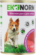 Корм консервированный для собак EKONORM "Мясное рагу с говядиной и сердцем" 340 г