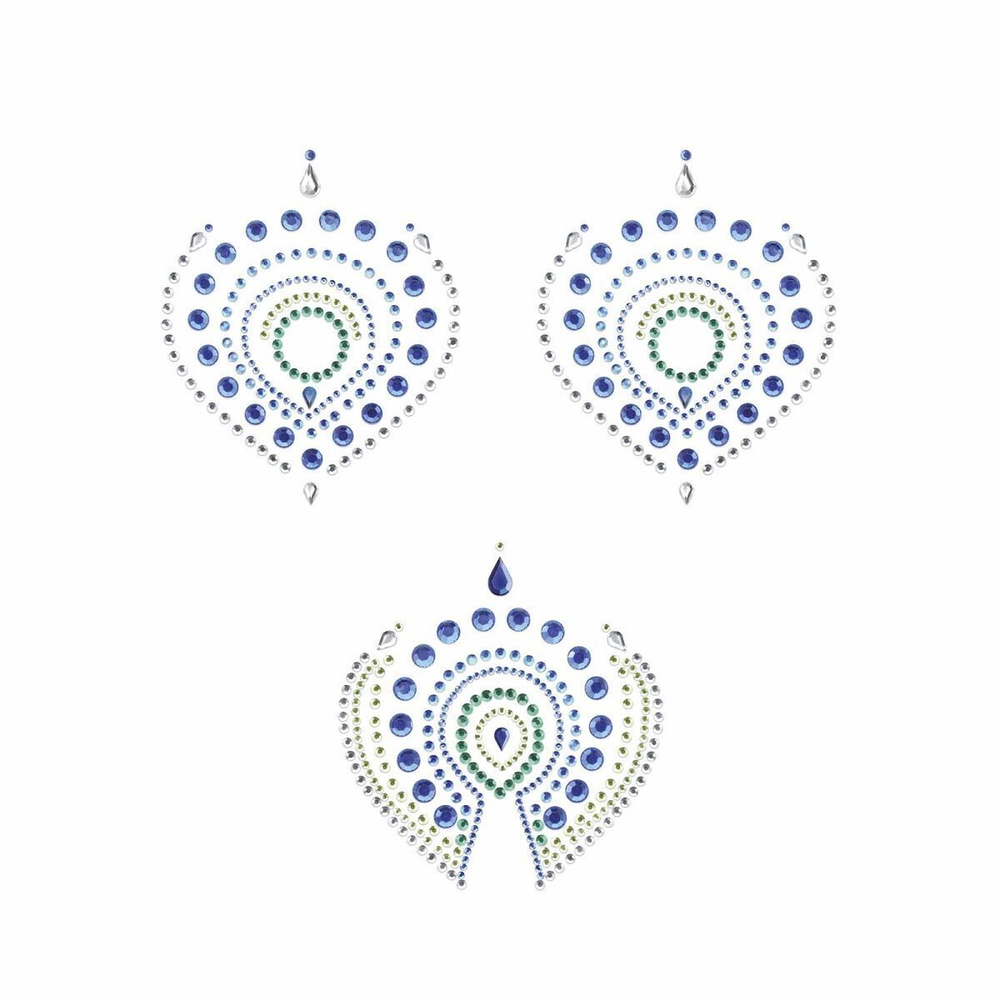 Сине-зеленые наклейки на грудь и зону бикини FLAMBOYANT (Цвет: синий с зеленым)