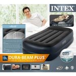 INTEX Кровать надувная флок Твин, 99х191х42см, с высоким подголовником, встр.электронасос, 64122NP