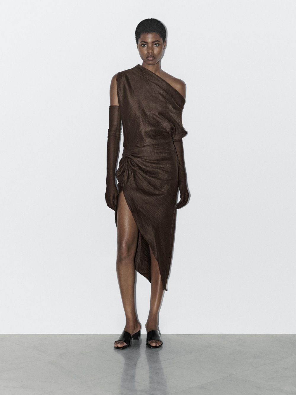 Massimo Dutti Топ с драпированным вырезом и сборками - STUDIO, коричневый