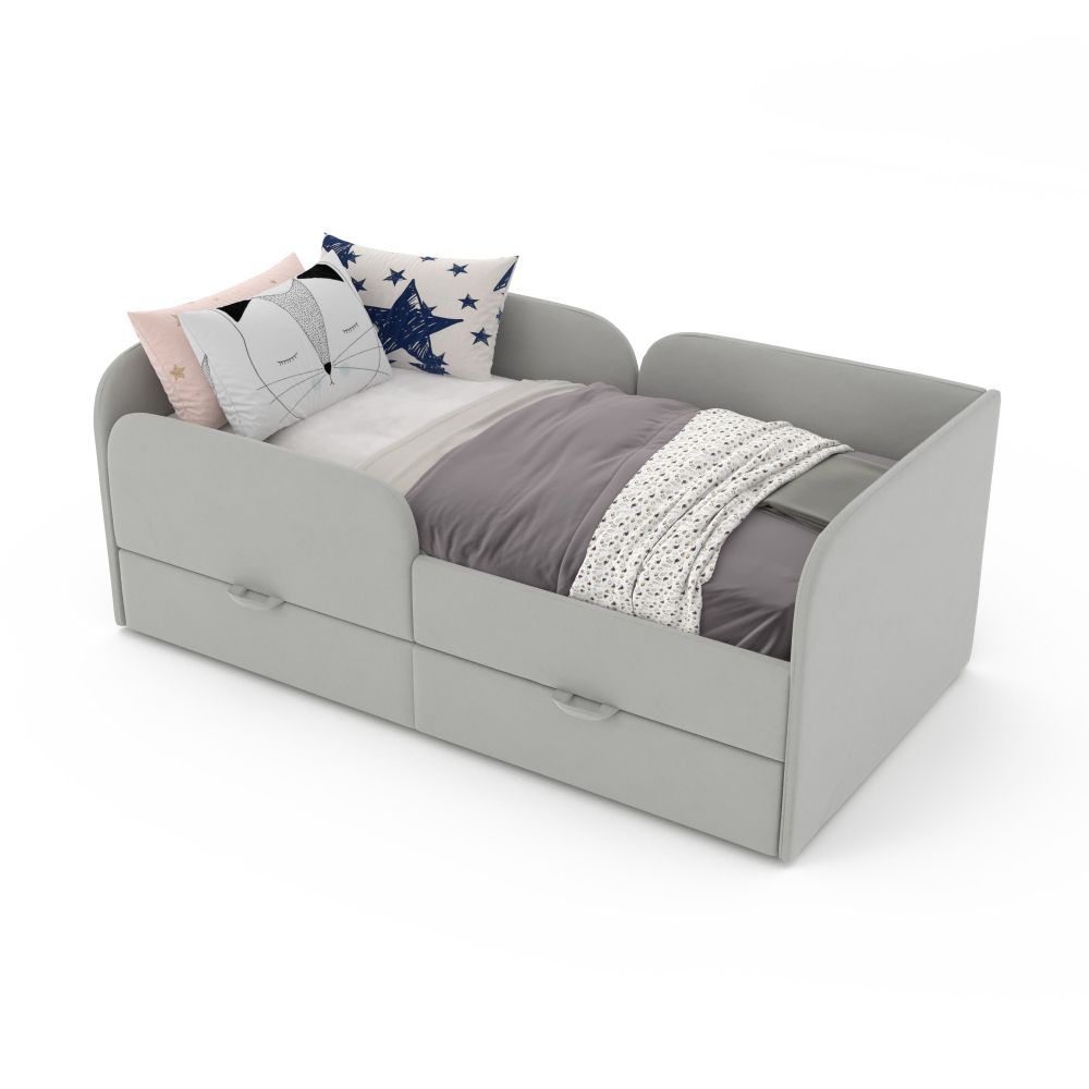 Кровать детская 160х80 см с бортиком и ящиками (сильвер Беверли)