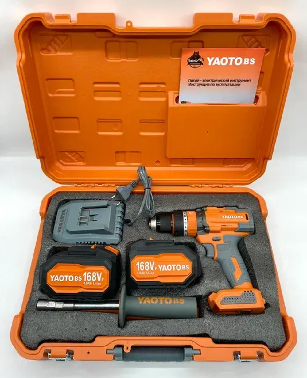 Набор шуруповёрт-ледобур YAOTO BS, 2 аккумулятора 4000mAh, быстрая зарядка 150h.m