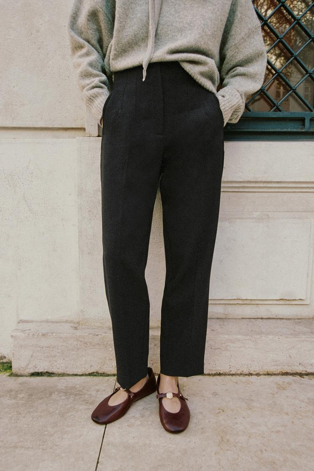 ZARA МЯГКИЕ КОЖАНЫЕ БАЛЕТКИ, БОРДОВО-КРАСНЫЙ