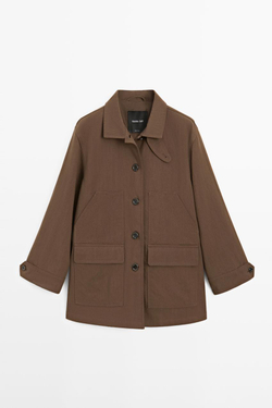 Massimo Dutti Куртка из смесового хлопка с карманами, коричневый