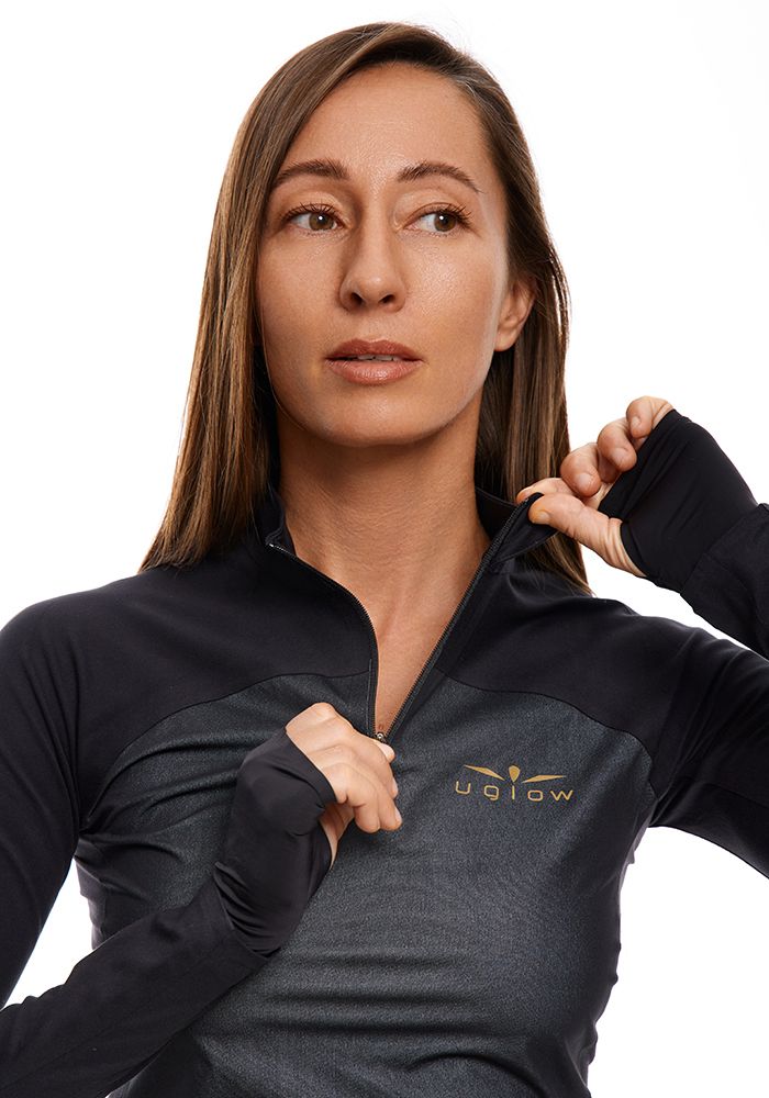 ЛОНГСЛИВ С МЕМБРАННОЙ ВСТАВКОЙ ЖЕНСКИЙ 1/2 ZIP MEMBRANE | BLACK/GOLD