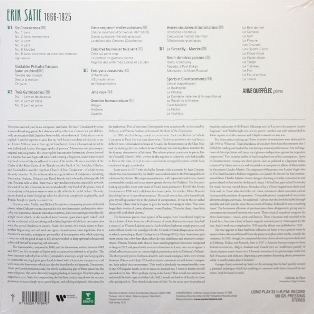 Anne Queffelec / Eric Satie: Piano (2LP)