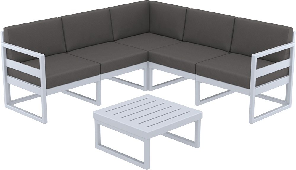 Комплект угловой пластиковой мебели Siesta Contract Mykonos, серебристый, темно-серый