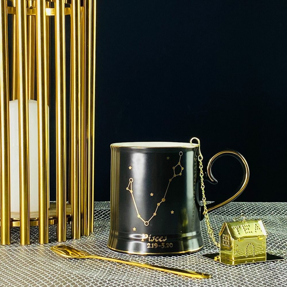 Lenardi 106-301 Кружка 360мл с ложкой и фильтром РЫБЫ в под.уп.(х12)Фарфор