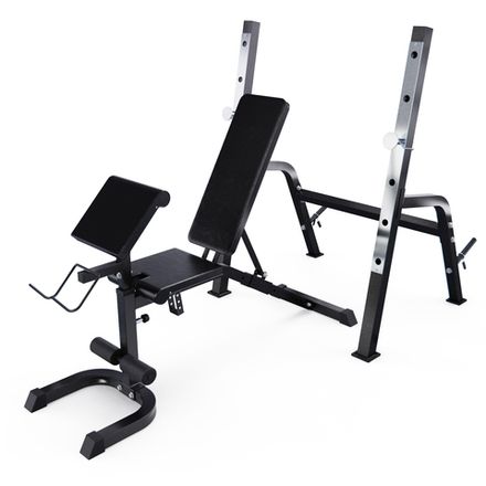 Скамья со стойками под штангу DFC GORILLA черная, с партой для бицепса