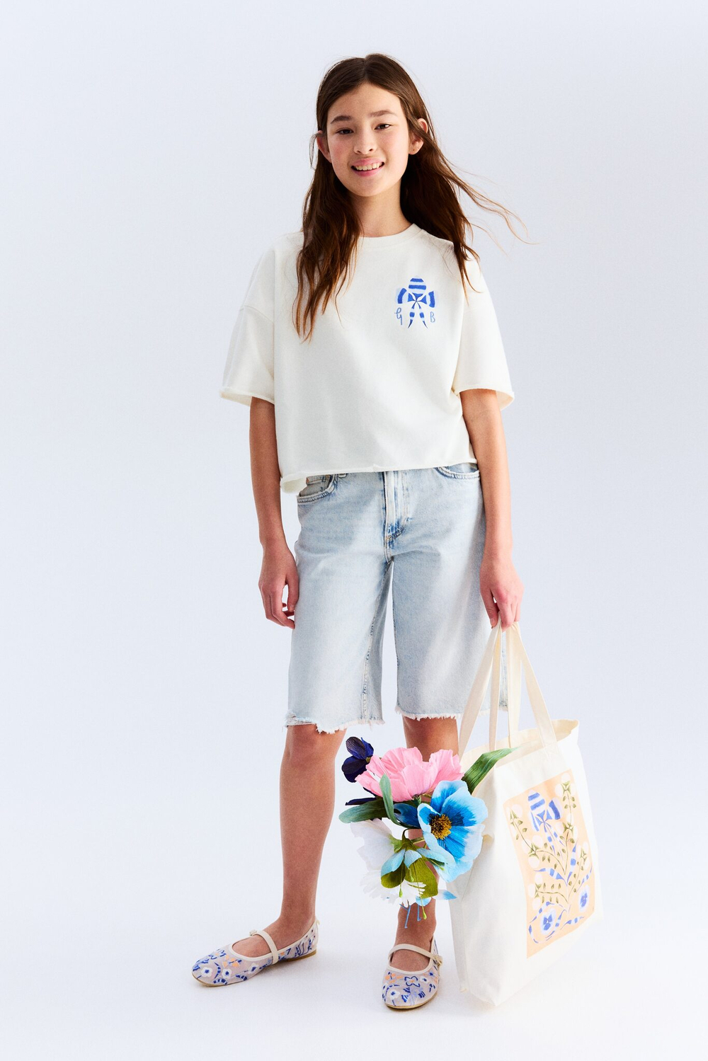 H&M Футболка оверсайз с принтом, белый