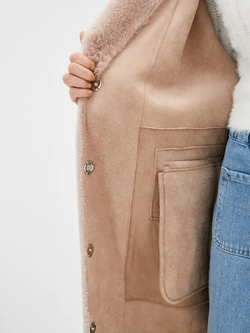 Шуба женская чебурашка тедди эко, бежевая, SilverFox