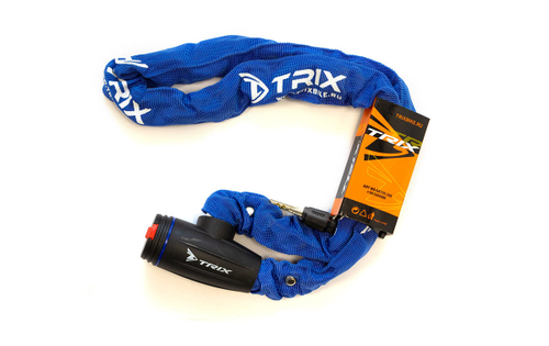 Замок противоугонный TRIX, цепь, с ключами, 6×1200мм, в тканевой оплетке, голубой(10/20)