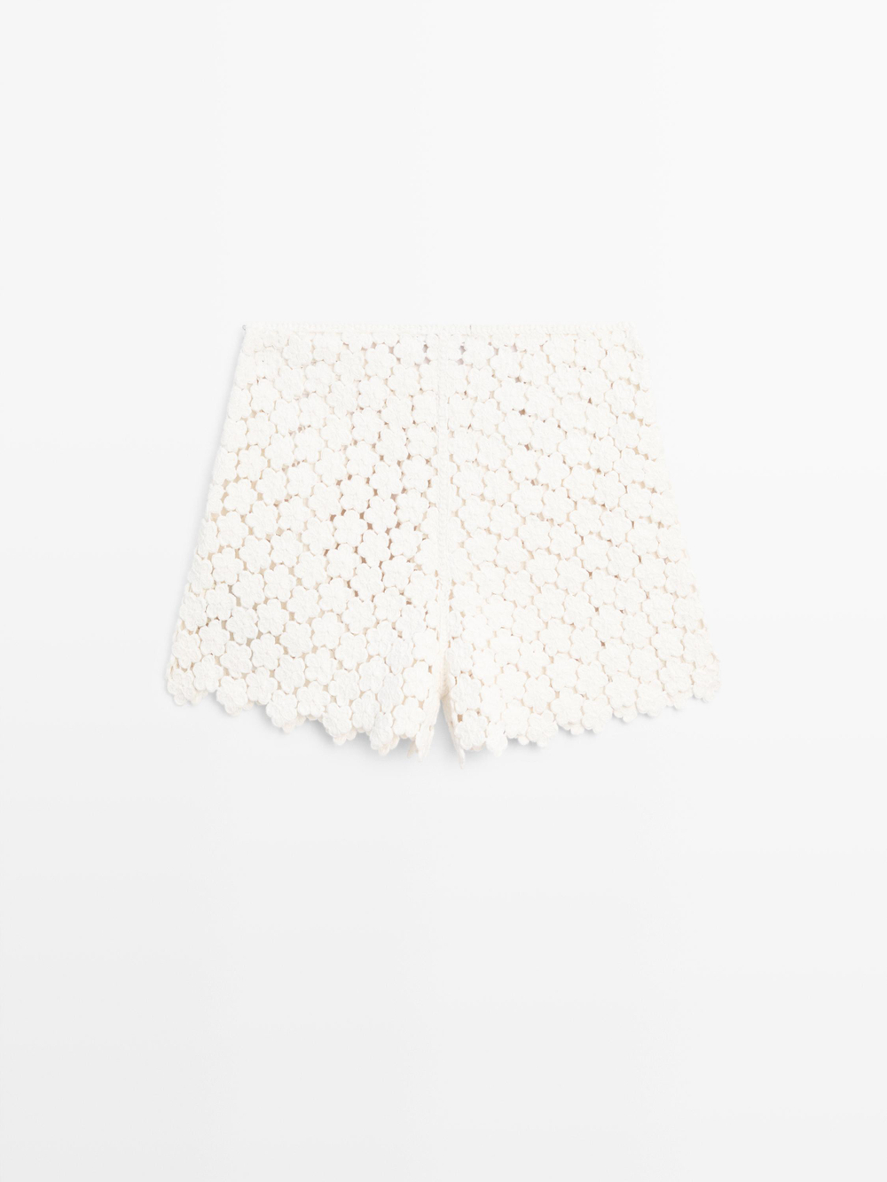 Massimo Dutti Вязаные крючком шорты с цветочным декором, кремовый