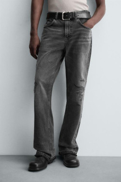 ZARA РАСКЛЕШЕННЫЕ ДЖИНСЫ С ДЫРКАМИ, УГОЛЬНЫЙ