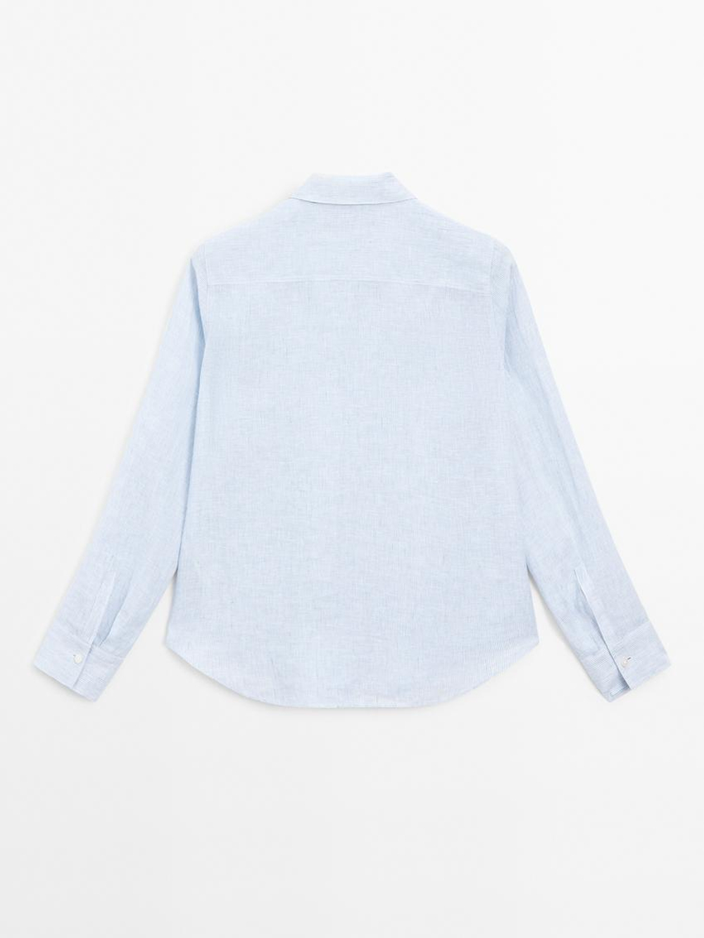 Massimo Dutti Рубашка из струящегося льна в тонкую полоску, синий