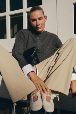 ZARA БРЮКИ WIDE LEG С ДВОЙНЫМ ПОЯСОМ, ПЕСОЧНЫЙ