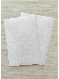 Наклейки цифры белые от 0 до 9, прозрачный фон 13*19мм