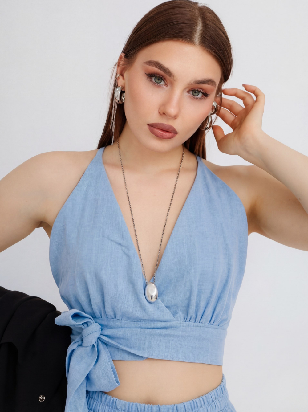 Топ лен, голубой