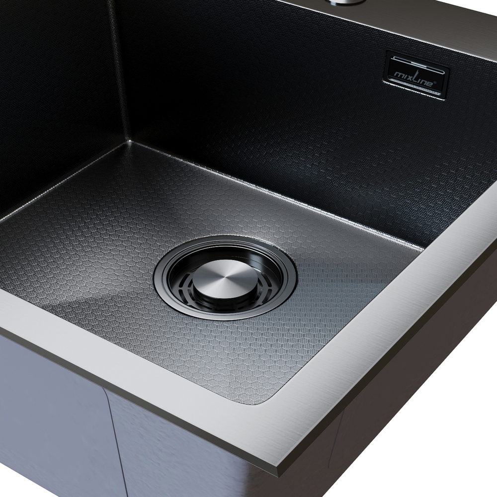 Мойка настол.монтаж 53х43 (3,0) вып 3 1/2  MIXLINE ПРО С ФАСКОЙ 22см с сиф(черный графит НАНО декор)