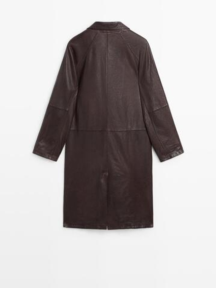 Massimo Dutti Длинное пальто из кожи наппа, коричневый