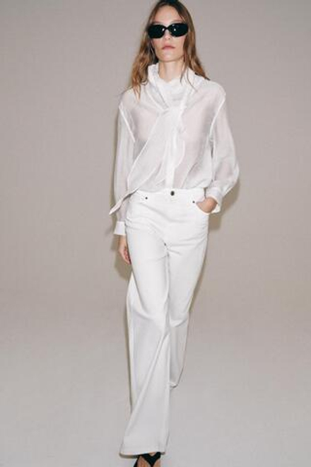 ZARA РУБАШКА С ПЛАТКОМ ZW COLLECTION, БЕЛЫЙ