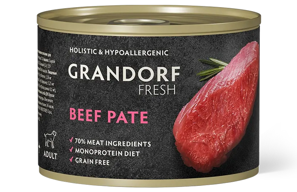 Grandorf Fresh Монопротеиновые консервы из говядины для собак всех пород