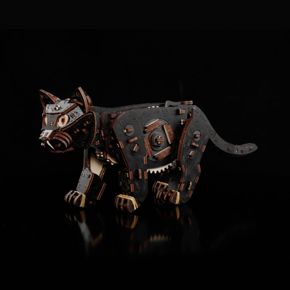 Деревянный конструктор Механический Чёрный котёнок (EWA)