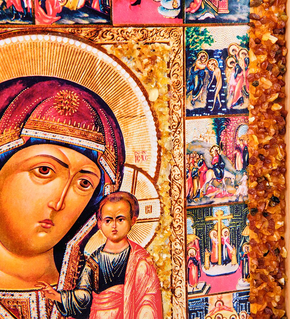 AMB-52/17 Икона «Казанская Божией Матери» (с янтарной крошкой) дер.рамка 30х40