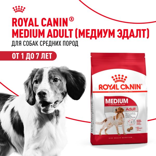 Сухой корм Royal Canin Medium Adult для взрослых собак средних размеров от 12 месяцев до 7 лет