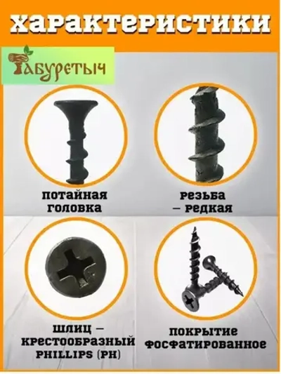 Саморез по дереву ГД, гипсокартон-дерево, черный 3,5х32 (200 шт), контейнер